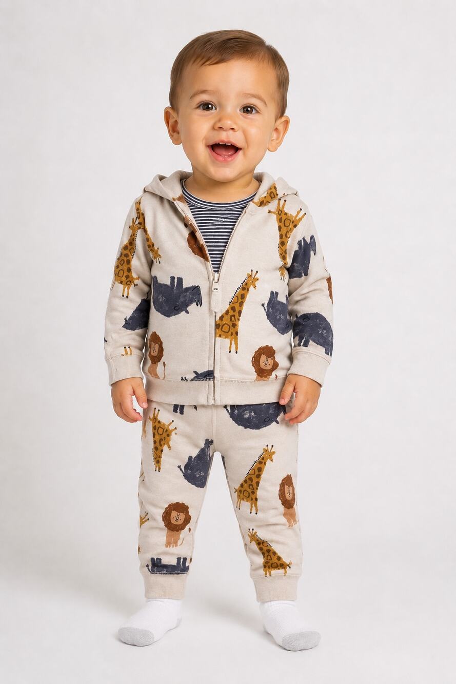 Carter's Baby 12M 3PC Safari Animal Hoodie Bodysuit Pants Set Lion Giraffe NEW